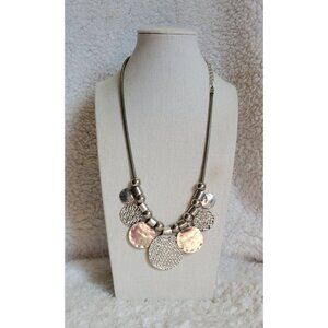 Silver Tone Coin Dangle Textured Thick Chain Costume Necklace N1F